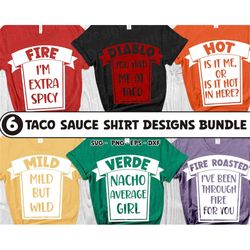 6 taco sauce shirt designs bundle, matching hot sauce costume party svg, halloween svg, dxf, png, eps, svg files for cri