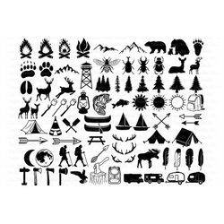 camping svg, camping bundle svg files for silhouette and cricut. summer, summer camp, camping clipart, camper, tent, mou