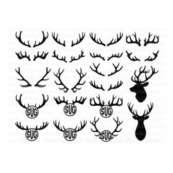 Deer Horns Bundle SVG, Deer Antlers SVG, Deer Horns Monogram SVG Files for Silhouette and Cricut. Deer Horns Clipart, De