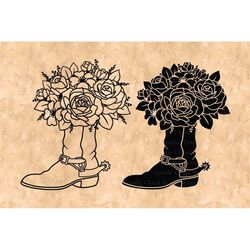 Cowboy Boots with Flowers SVG, Cowboy Boots SVG, Cowgirl Boots SVG Files for Silhouette & Cricut. Boot Cowboy Western Cl