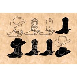 cowboy boot svg, cowboy hat svg, cowboy hat boots svg files for silhouette and cricut. country western, boots cowboy wes