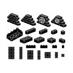building blocks svg, plastic bricks svg, building blocks  monogram svg files for silhouette and cricut. building blocks