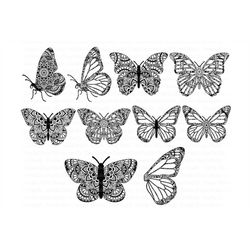Mandala Butterfly SVG Zentangle. Mandala Butterfly SVG files for Silhouette Cameo and Cricut. Mandala Butterfly Clipart