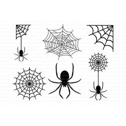 Spiders and Spider Web SVG files for Silhouette Cameo and Cricut. Clipart PNG Transparent included.