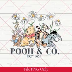 retro disney floral pooh & co est 1926 png, disney pooh bear and friends png, winnie the poo, walt disney world png