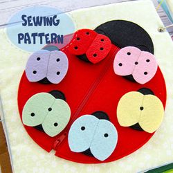 quiet book page, ladybugs, pdf sewing pattern, svg files