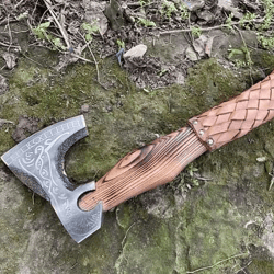 custom handmade stainless steel viking hunting etched hatchet carbon axe