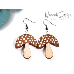 cute mushroom fly agaric wood earring svg laser cut and engraving file for glowforge digital instant download