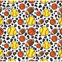 seamless softball football basketball pattern, sublimate download, digital paper, printable, leopard, background, softba