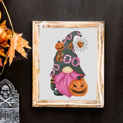 halloween gnome, cross stitch pattern, halloween cross stitch, gnome cross stitch, halloween cross stitch