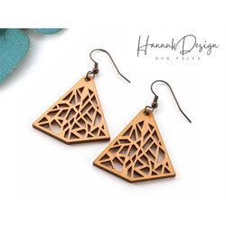 cubic triangle with geometric pattern wood earring svg laser cut file digital download
