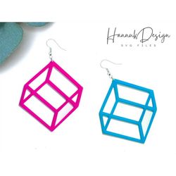 3d cube earring svg laser cut file for glowforge, geometric wood earring svg, acrylic earrings svg, template svg instant