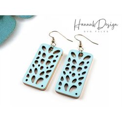 rounded rectangle shape with holes pattern wood earring svg laser cut file digital download