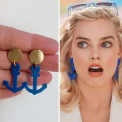 barbie movie 2023 inspired earrings blue anchor earrings  nautical earrings  margot robbie barbie girl jewelry