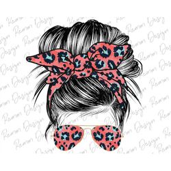 leopard print mom bun messy bun hair sunglasses headband mom life png sublimation design downloads