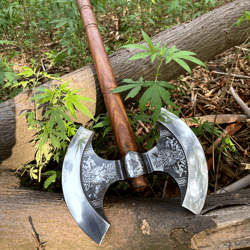 DOUBLE HEADED AXE, Bearded Axe, Battle Axe, Hand Forged Axe, Double Bit Axe, Double Side Headed high Steel Blade Axe