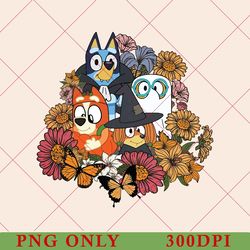 bluey floral halloween png, bluey the nightmare before png, bluey spooky png, bluey family png, bluey and friends png