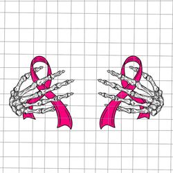 skeleton hand on breast cancer ribbon svg, ribbon skeletons hand halloween svg, skeletons hand halloween svg, breast can