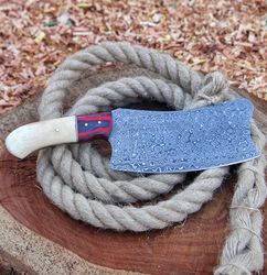 curved handle damascus hand forged chef cleaver | chef chopper| chef cleaver| damascus cleaver | curved blade cleaver