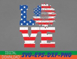 american flag sunflower love, 4th of july svg, eps, png, dxf, digital download
