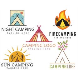 camping logo templates, night camping clipart, camping hut icons, outdoor activities, travel logo, picnic vector illustr