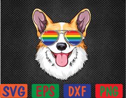 corgi gay pride flag lgbt rainbow sunglasses corgi svg, eps, png, dxf, digital download