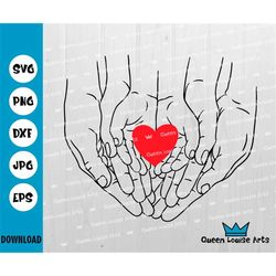 family hands heart design svg, mom dad baby holding hands svg, mother father child hand line art svg, family hands digit