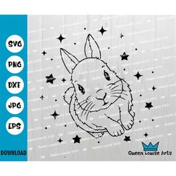 stars easter bunny svg cute bunny silhouette quirky bunny png,easter bunny svg, happy magical easter svg cut file dxf ep
