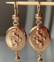 vintage 14k russian earrings samovars without stone 583 with star rose gold  soviet retro  women's jewelry