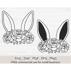 bunny ears svg, floral easter bunny svg, easter girl svg, flower bunny ears svg, easter rabbit svg, spring flower svg