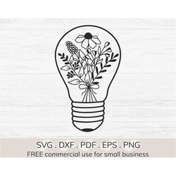 wildflower lightbulb svg, floral line art svg, boho plant svg, botanical print, daisy png, botanical design svg, line dr