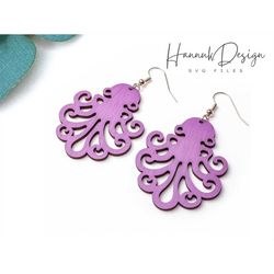 cute octopus sea animal wood earring svg laser cut file digital download