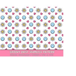 groovy daisy seamless pattern, floral repeating seamless pattern, repeating file, tiling designs, paper, fabric, cricut