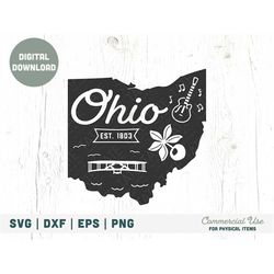 vintage ohio svg cut file - ohio home svg, ohio state svg, ohio state symbols svg, wright flyer svg, buckeye - commercia