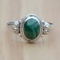 malachite ring, natural gemstone sterling silver ring, green stone women ring, malachite silver minimalist ring, jewelry