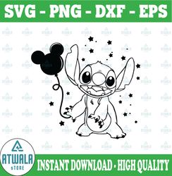 stitch with a balloon svg, stitch clipart, lilo and stitch svg, stitch svg, disney svg, stitch cut file, disney cut file