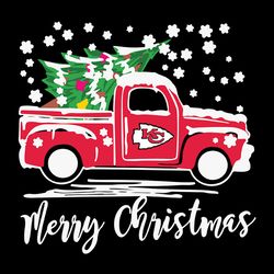 vintage car carrying christmas tree kansas city chiefs merry christmas ,nfl svg, football svg, cricut file, svg