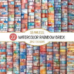 seamless watercolor rainbow brick digital paper