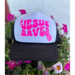 jesus saves trucker hat, jesus trucker hat, religious hat, trendy trucker hat, cute summer hat, womens trucker hat, foam