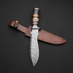 badmash tactical knife custom handmade damascus steel hunting knife with leather sheath hand forged knife gift mk6135m