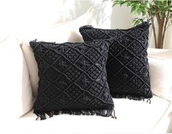 macrame cushion cover |16 x 16 inches | color- black