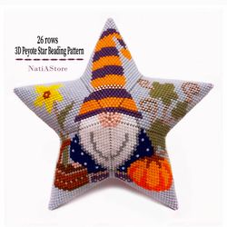 3d peyote star, autumn gnome, beading pattern, seed bead halloween ornament