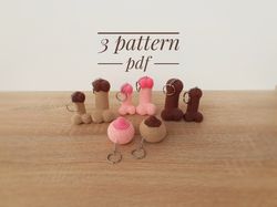 crochet penis keychain toy pattern, amigurumi trinket pattern for beginner, crochet penis and boobs pdf photo tutorial,