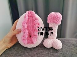 crochet plushie penis and vulva pattern, crochet vagina pattern, amigurumi pattern pdf, penis pdf photo tutorial, funny