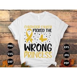 childhood cancer awareness svg png, childhood cancer picked the wrong princess svg, pediatric cancer awareness ribbon sv