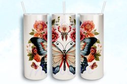 boho butterflies with peonies tumbler