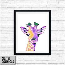 cute giraffe print download, printable wall art, african jungle decor,  safari animal, baby animal giraffe poster instan