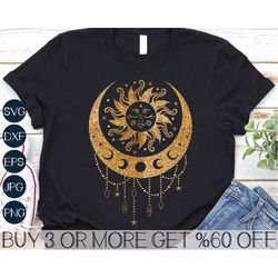 sun and moon svg, moon phases svg, dreamcatcher svg, crescent boho moon shirt svg, png, svg files for cricut, sublimatio