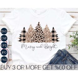 christmas tree svg, merry and bright svg, leopard christmas trees png, buffalo plaid tree svg, dxf, cricut, sublimation