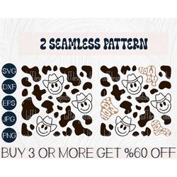 cowboy smiley face seamless pattern svg, country girl svg, western svg, howdy svg, png, svg files for cricut, sublimatio